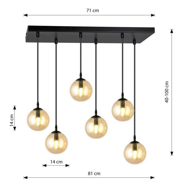 Emibig COSMO Pendant lamp  6 x E14 Black with Amber Shade