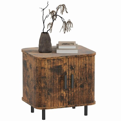 Wyld Haus Pasaba Brown Nordic Bedside Table With Tambour Sliding Door And Metal Legs