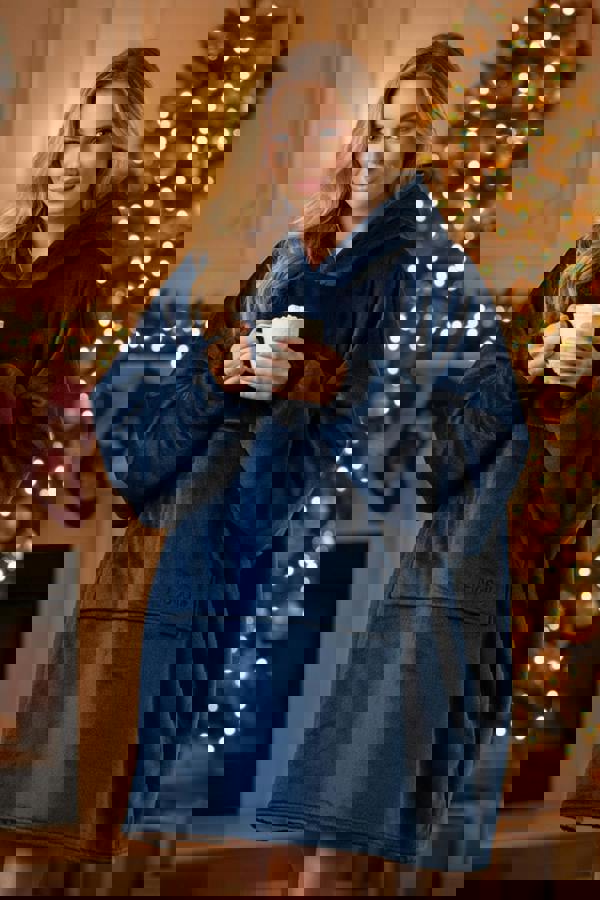 Camille Womens Navy Supersoft Sherpa Fleece Hoodie with Elasticated Cuffs & Giant Pocket