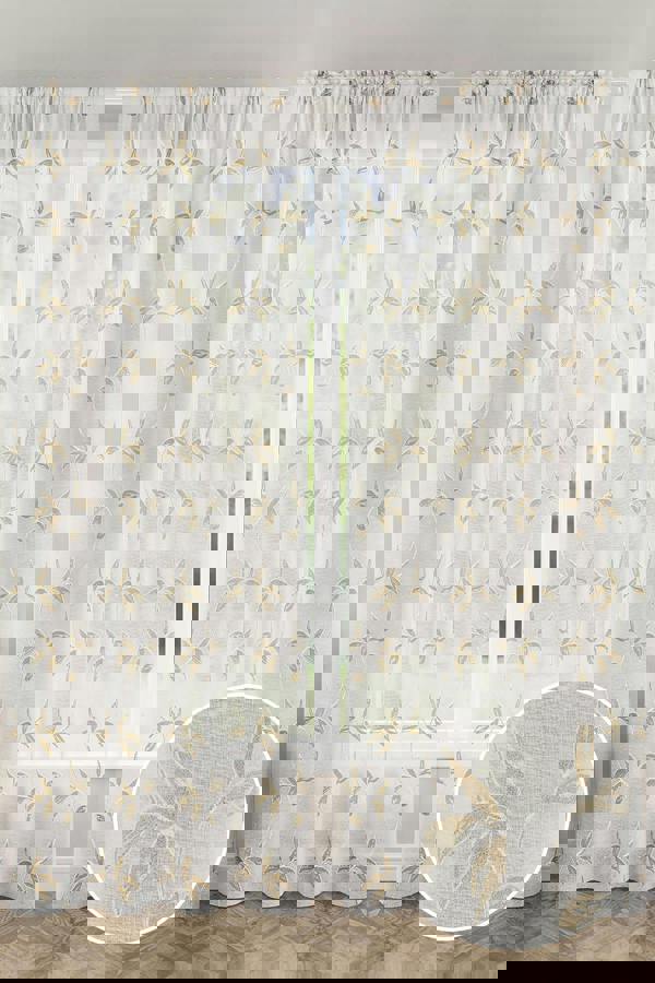 Tyrone Textiles Oasis Embroidered Leaf Design Voile Panels - Pair