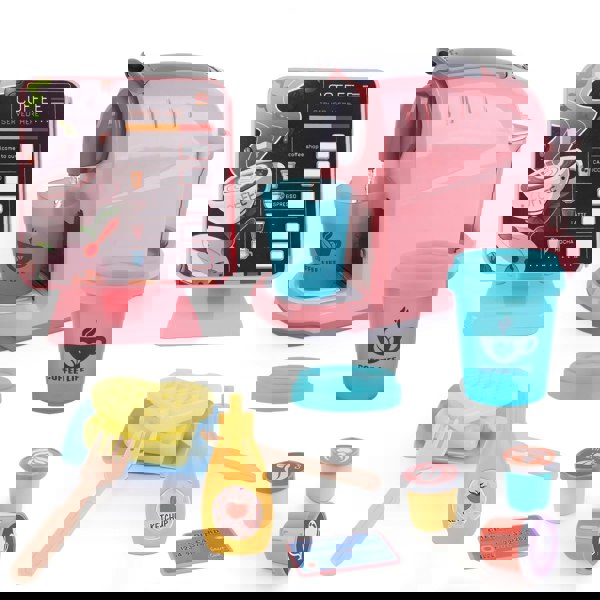 deAO Toys Kids Coffee Machine Toy with Lights, Sounds, and Order Broadcast – Interactive Pretend Play Kitchen Appliance, Perfect Gift in Pink