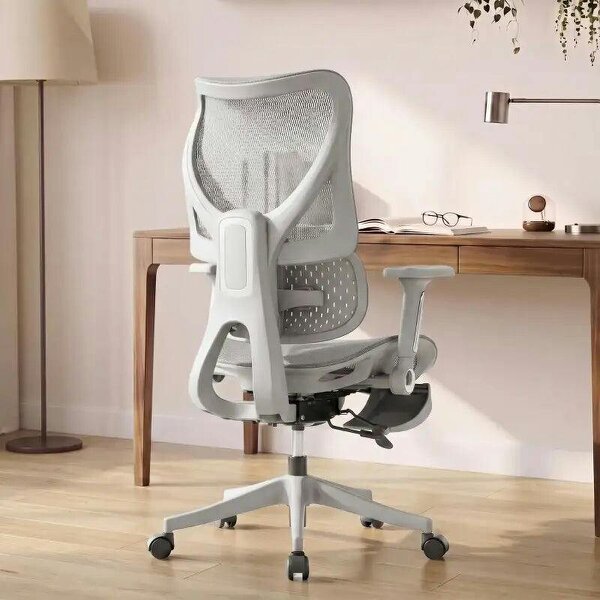 Ergonomic Office Chair with Lumbar Support, Mesh Reclining Desk Chair with Footrest, Adjustable High Back, Grey