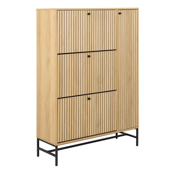 Wyld Haus Bjork Natural Oak Wood and Black Panelled Shoe Cabinet 4 Doors