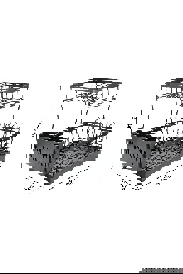 Living and Home 2-Tier Dish Drainer Rack with Kitchen Utensil and Glass Holder - Black