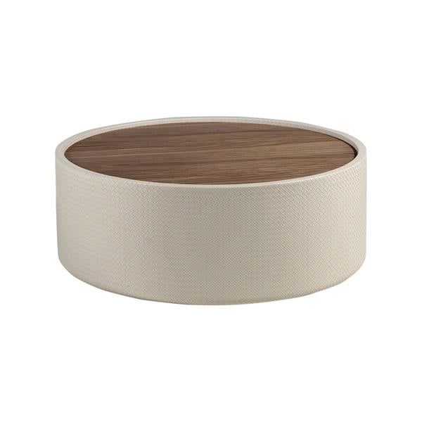 Angel Cerdá Round coffee table in walnut and wood upholstered in sand-coloured leatherette 2164