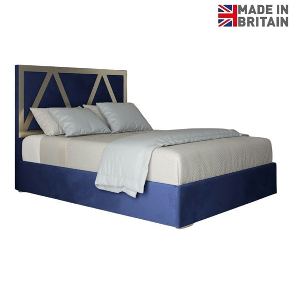 Casa Magna Alison Upholstered Soft Velvet Metal Bed Frame - Blue