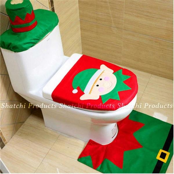 41cm Christmas Toilet Seat Cover and Bathroom Mat Set, 3 Piece Seasonal Home Decor in Soft Polyester image 1