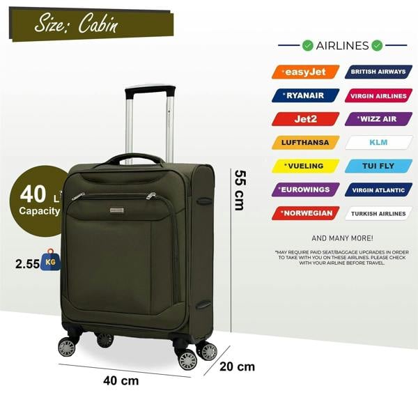 Snowball Lightweight Suitcase  4 Wheel Luggage Travel Cabin TSA Soft Bag
