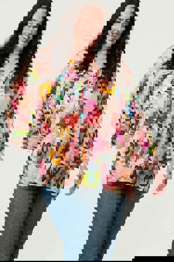 Pink | Curve Brushstroke Print 3/4 Sleeve Shirt