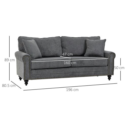 Wyld Haus Tael Yolo Grey Fabric 3 Seater Sofa With Nail Head Trim And 2 Cushions