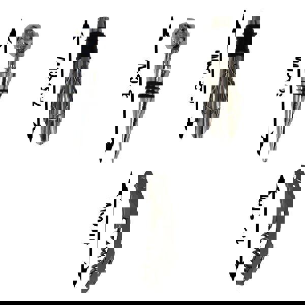 Wine accessories including a bottle stopper, corkscrew, and a measuring scale on a white background