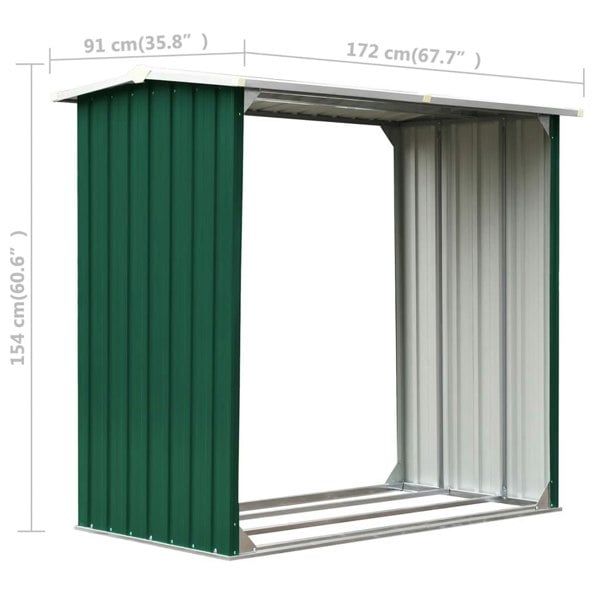 Berkfield Log Storage Shed Galvanised Steel 172x91x154 cm Green