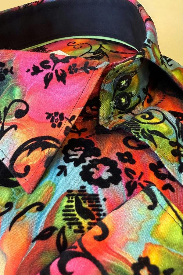 MARBLE TIE - DYE SHIRT WITH FLOCKING DETAIL - Claudio Lugli Shirts