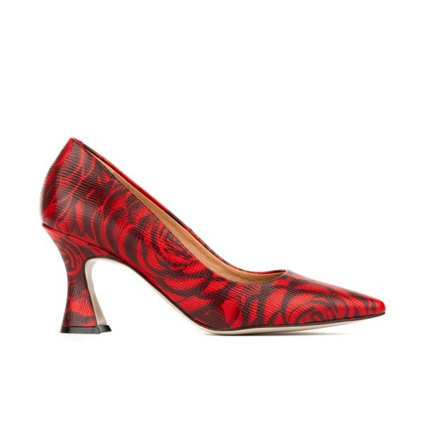 Embassy London Sophia Hollywood - Red - Women's pointed 3 inch heel pump in red rose print leather