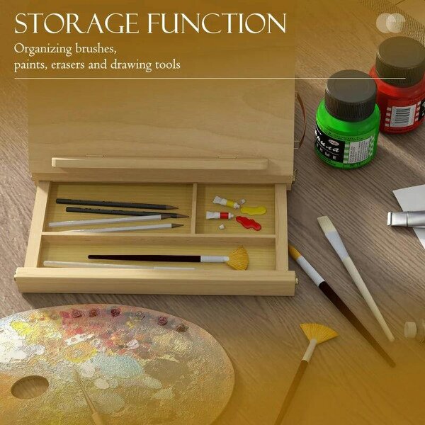 Wooden Table Easel Box with Storage Portable Folding Artist Easel, Natural