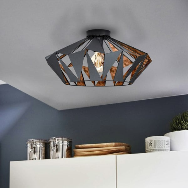 EGLO Carlton 6 1-Light Geometric Black And Copper Ceiling Light