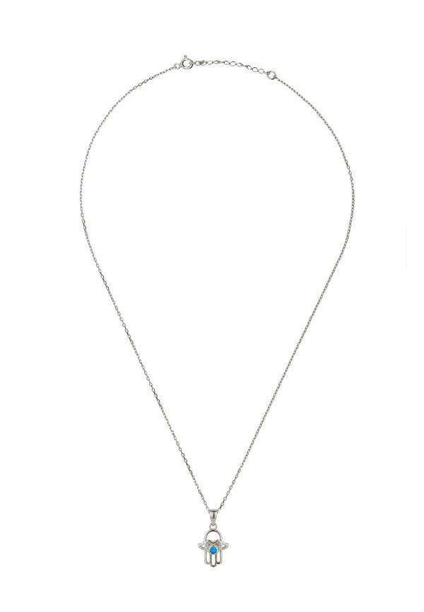 Latelita Love My Hamsa Hand Blue Opal Pendant Necklace Silver