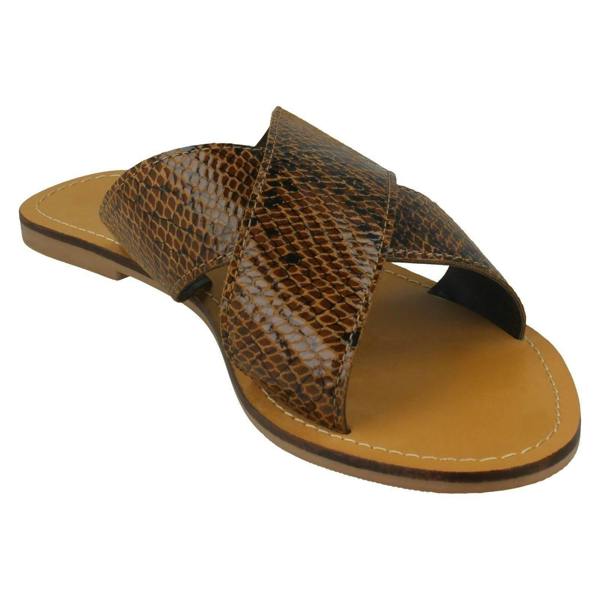Leather Collection Ladies Leather Collection Flat Cross Over Mules F00236