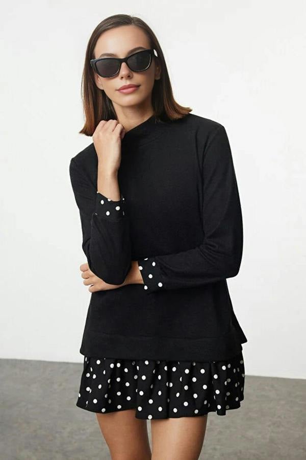 WOVCOR Mini Selanik Stand Collar Knit Dress
