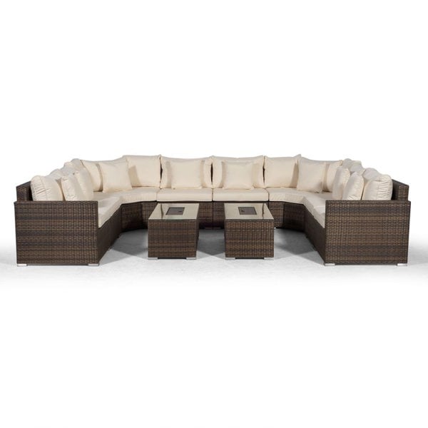 Giardino Santorini U Shape Modular 8 Seat Rattan Sofa Set With 2 Large Drinks Cooler Coffee Tables