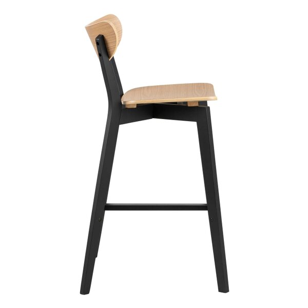 Wyld Haus Krakow Bar Dining Set Natural Oak Effect and Black Rectangular Bar Table + 4 Bar Stools