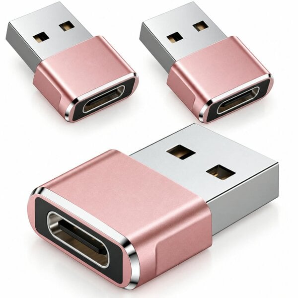 ATEK 3 Pack USB-C Female to USB-A Male Adapter Converter Charging Data Pink