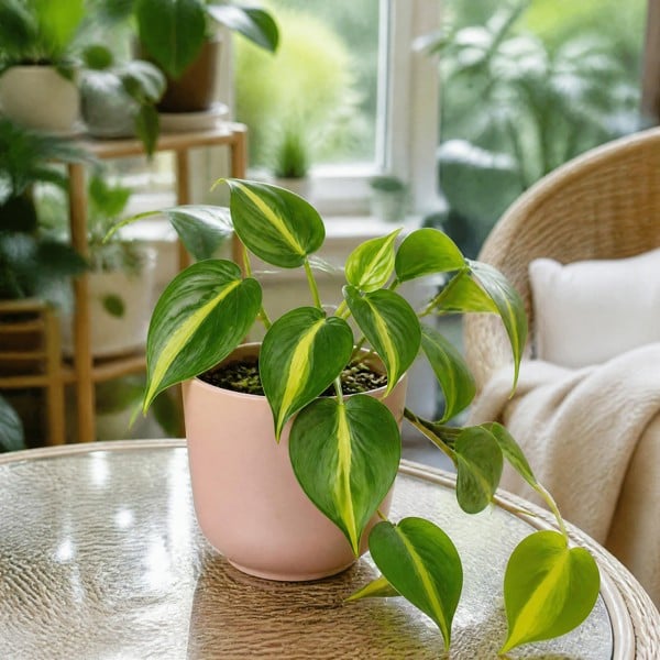Philodendron Scandens - Heartleaf Trailing Plant in 12cm Pot - Matt Pink Ceramic Pot - 1