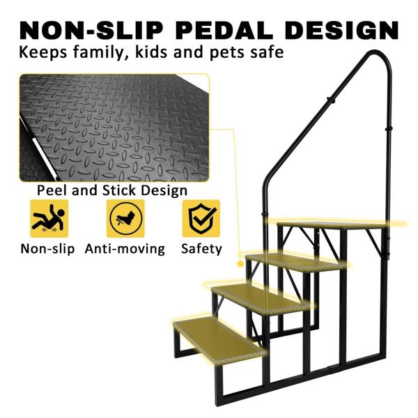 RV Step Stool, 4 Step Ladder, Hot Tub Steps with Handrail, Portable Pool Ladder, 660Lbs Heavy Duty Ladder Shelf Outdoor Mobile Home Stairs for Camper/Porch/SPA Pool/Pet Stairs 