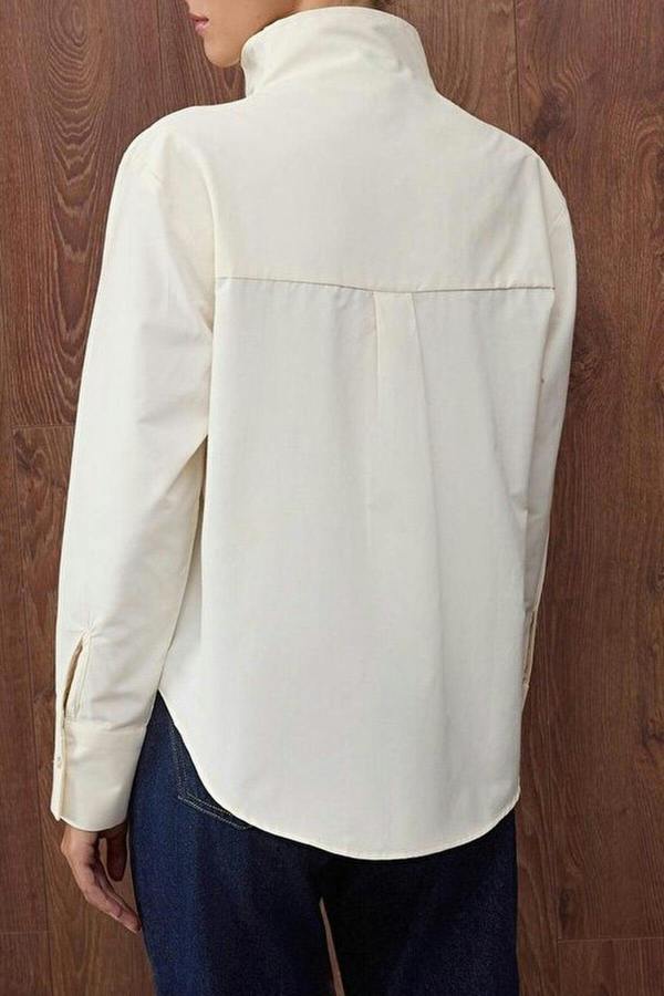 WOVCOR Collar Detail Off-Shoulder Shirt