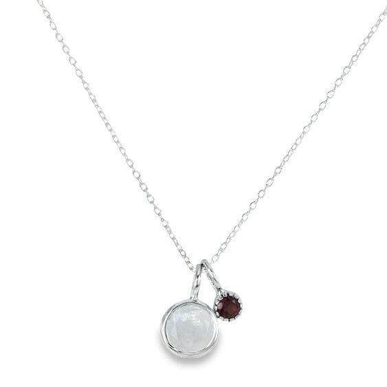 Reeves & Reeves Sterling Silver Iris Moon and Garnet Necklace