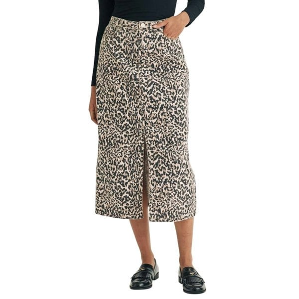 Nobody's Child Women's Column Leopard Print Denim Midi Skirt - Brown
