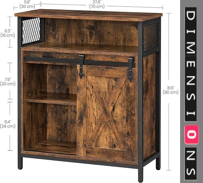 Modcraft Industrial Storage Cabinet with Sliding Door, Adjustable Shelf, Open Compartment for Entryway & Living Room