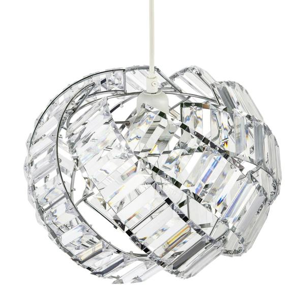 Modern Chrome Pendant Lamp Shade with Curved Strips and Acrylic Prisms Image 3