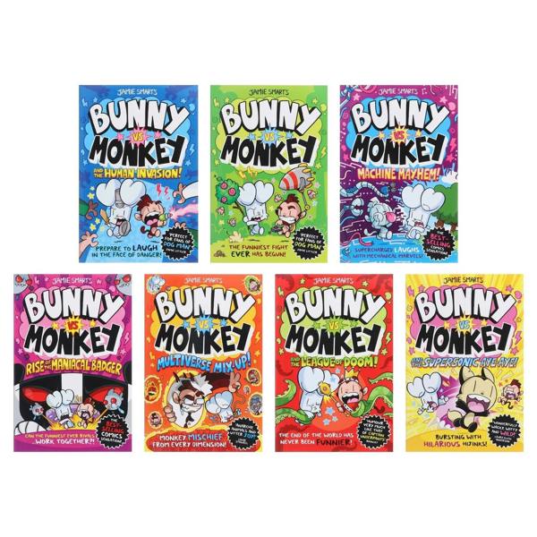 Bunny vs Monkey 7 Books Collection Set by Jamie Smart – Supersonic Aye-Aye, The Human Invasion & Funny Graphic Adventure Collection for Kids