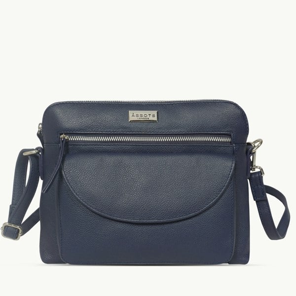 Assots London 'JEAN' Navy Real Soft Pebble Grain Leather Crossbody Bag