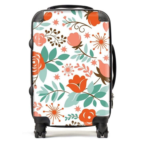 Warren Reed Orange Floral Pattern Suitcase