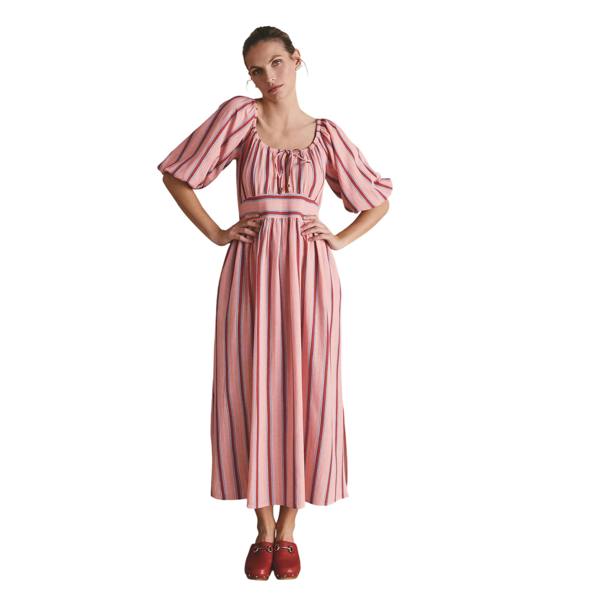 Cath Kidston Womens/Ladies Contrast Striped Tie Neck Long Midi Dress - Red/Pink - 