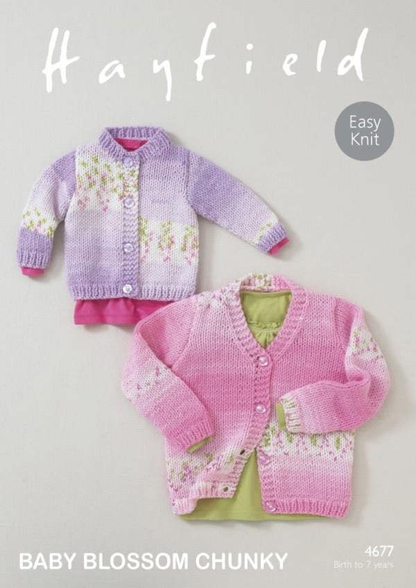 Hayfield Blossom Chunky Knitting Pattern 4677, Cardigans for Baby, Birth - 7 Years - Easy