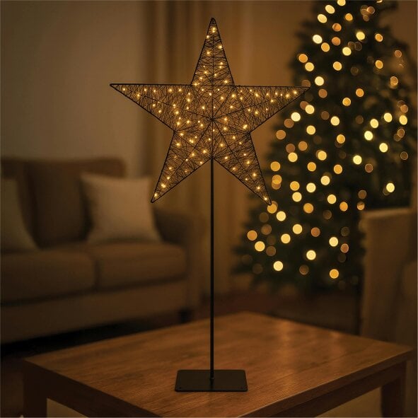 Scotts of Stow Xmas Haus Black Metal LED Christmas Star with Stand, 100 Warm White LEDs, 5m Cable, IP20 Transformer