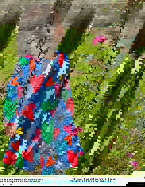 Organic Heart Print Long - Sleeved Skater Dress - Toby Tiger UK Retail