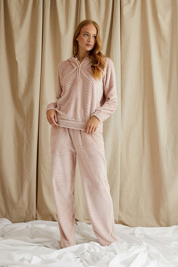 Women's Cosy Chevron Lounge Suit in Rose Pink from Pretty You London