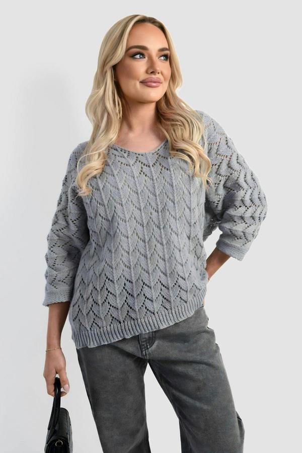 Eliza Half Sleeve Chunky Cable Knit Jumper - Grey