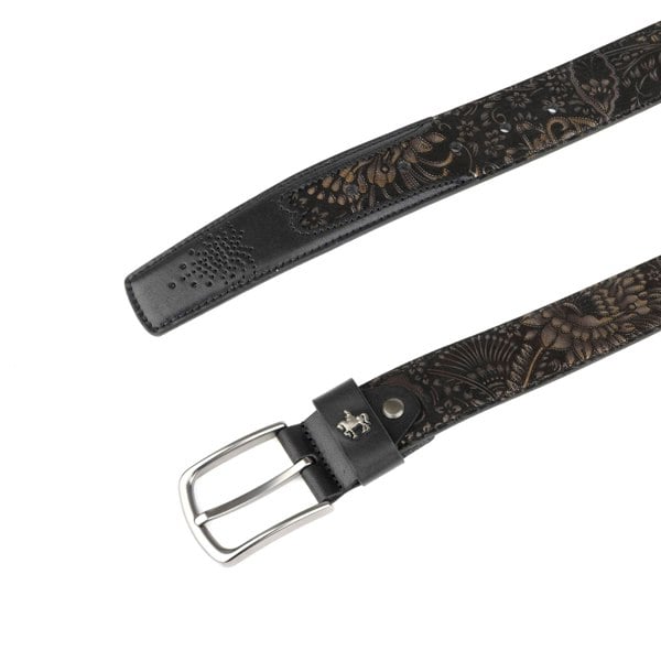 Embassy London Alec - Black Gold - Men's quality leather belt with dark silver metal buckle