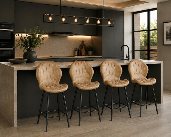 Outdoor Living Jaydn Distressed Leather Comfort Bar Stools
