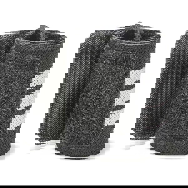 Black wrist wrap with white stripes on a white background