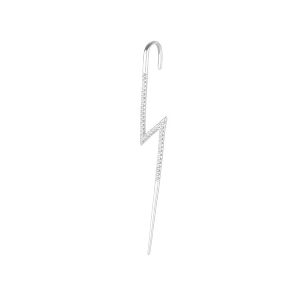 Spero London Sterling Silver Lightning Bolt Ear Crawler With Sparkling White Gemstones