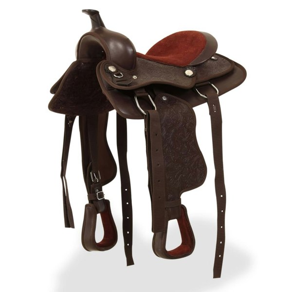 Berkfield Western Saddle. Headstall&Breast Collar Real Leather 13" Brown
