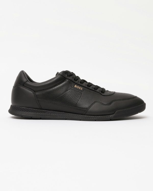 BOSS Orange Nitan Mens Nappa-leather trainers with gold-tone branding - Black 005