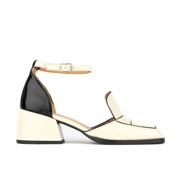 Embassy London Mayfair - Cream & Black - Women's leather square closed toe 2 inch heel sandal