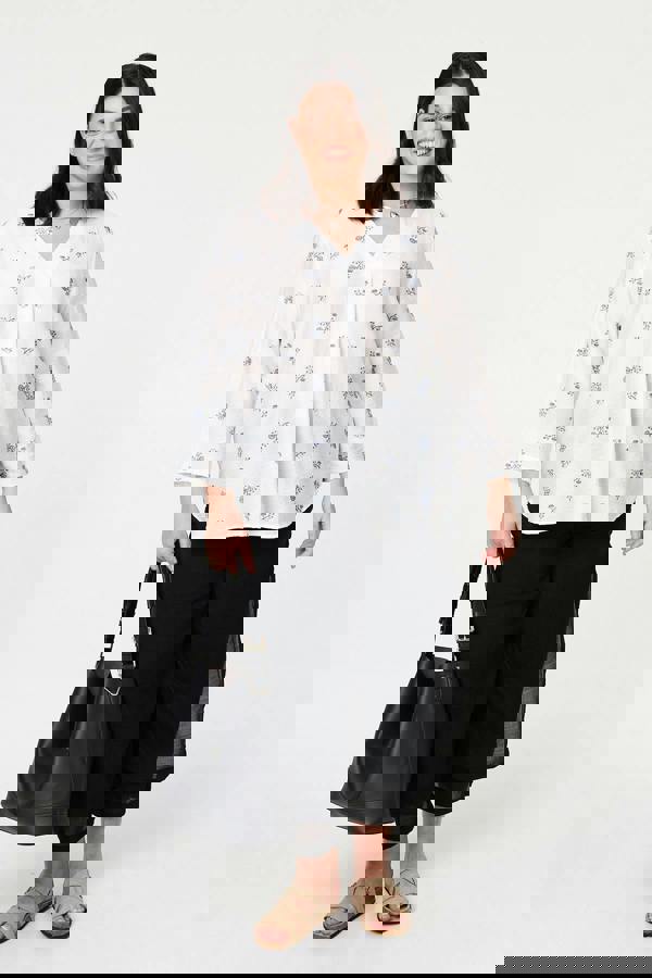 White | Curve Floral Relaxed Pleat Front Blouse